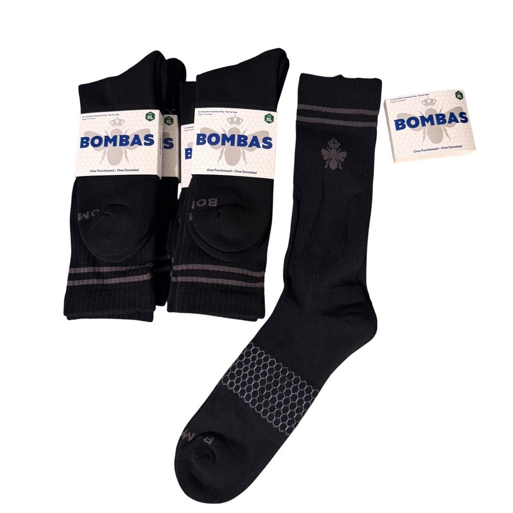 Bombas Calf Socks Unisex XL Black 5 Pairs Honeycomb Arch Support Performance